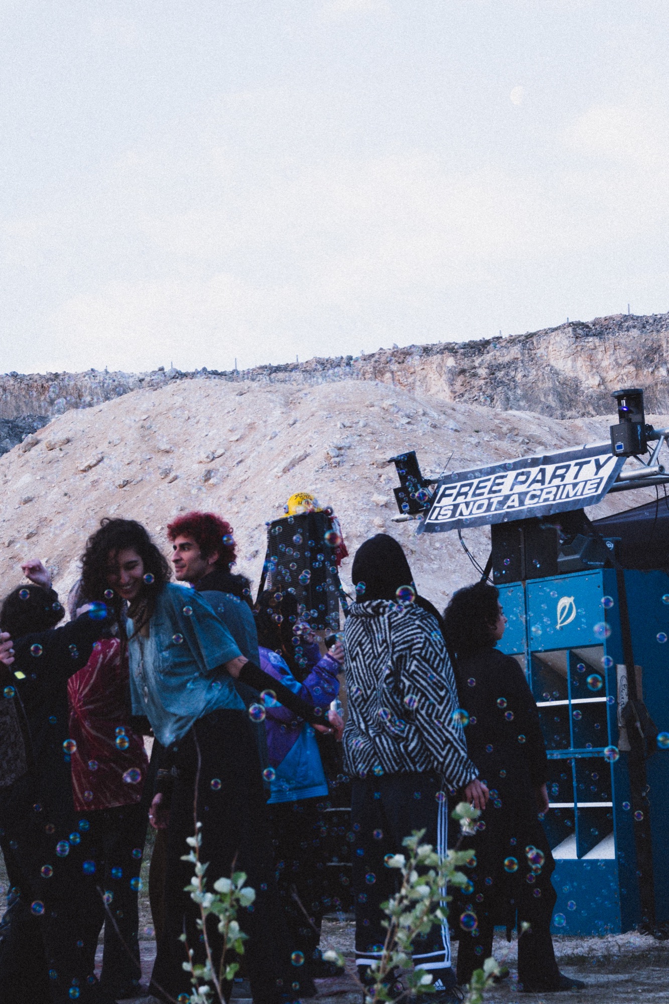 Outdoor free party with soap bubbles