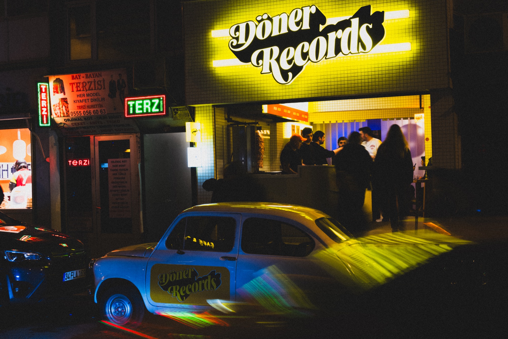 Döner Records storefront at night, Istanbul